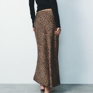 Zara Leopard Print Satin Midi Maxi Skirt Animal Print Grunge Y2K High Waist Chic